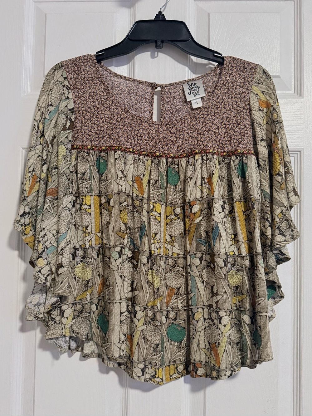 Ivy Jane Floral Boho Peasant Poncho Style Top Multicolor Women’s Size Small